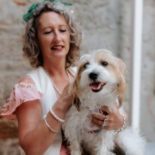 Judi with her adopted dog